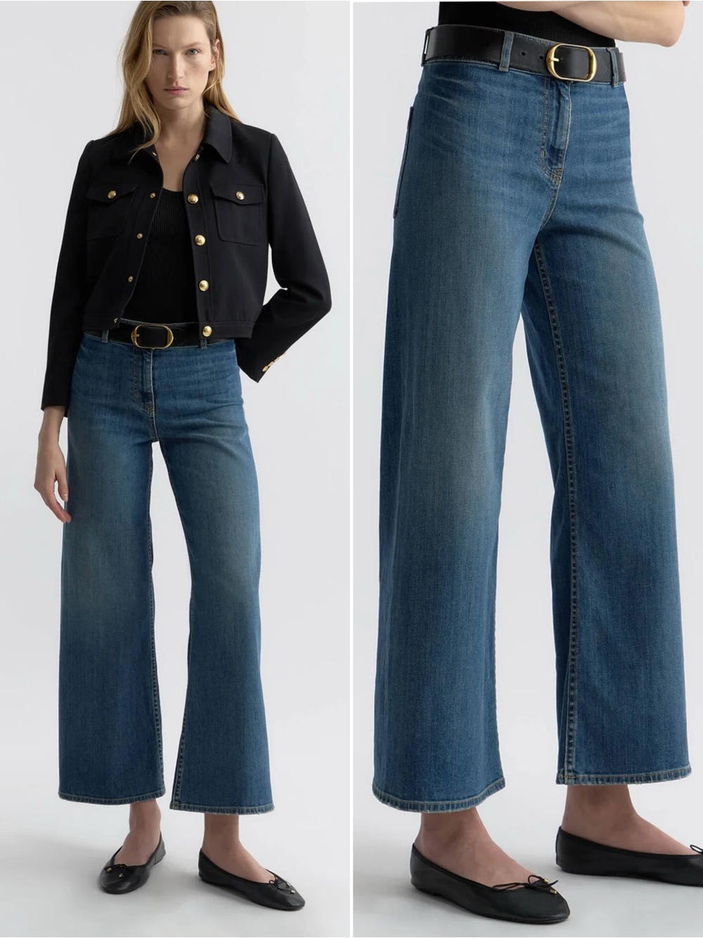 Nili Lotan Megan Jean Mid Rise Cropped Wide Leg Denim Classic Wash Size 26